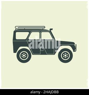 Silhouette de vue latérale d'une voiture de vus, étiquette, emblème ou badge, vecteur de l'offroader Illustration de Vecteur