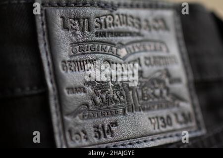 Étiquette de Jean Levi Strauss noire, fabriquée par Levis Banque D'Images