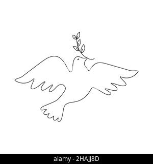 Dove avec icône de vecteur linéaire de branche d'olive Illustration de Vecteur