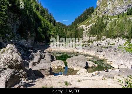Magnifique vallée du lac Triglav dans le parc national de Triglav dans les Alpes juliennes slovènes. Banque D'Images