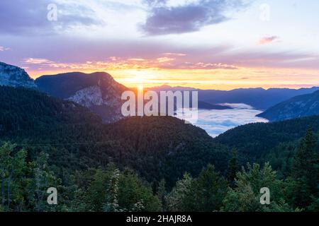 Belle vue sur le lac de Bohinj dans le parc national de Triglav dans les Alpes juliennes slovènes. Banque D'Images