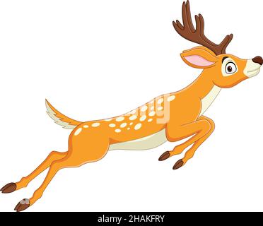 Dessin animé cerf drôle sautant sur fond blanc Illustration de Vecteur