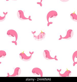 Le motif est une sorte de baleine rose dans des couleurs roses délicates.Trois baleines différentes.Fier et doux.Illustration vectorielle. Illustration de Vecteur