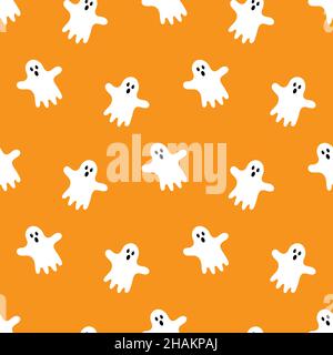 Motif sans couture avec dessin animé adorable fantôme.Illustration vectorielle. Illustration de Vecteur