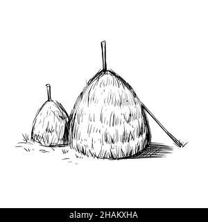 Schéma de l'exploitation de balles de foin.Haystack dessiné à la main.Illustration vectorielle isolée. Illustration de Vecteur