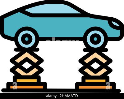 Icône voiture en ascenseur.Contour voiture sur ascenseur vecteur icône couleur isolé Illustration de Vecteur