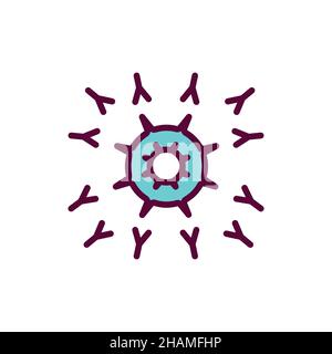 Icône de ligne de couleur d'anticorps attaquant le virus.Elément vectoriel isolé.Pictogramme de contour pour la page Web, l'application mobile, la promotion Illustration de Vecteur