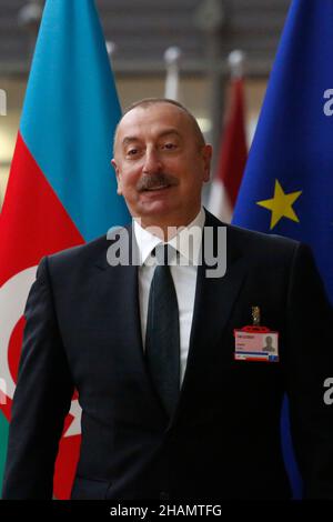 Bruxelles, Belgique.14th décembre 2021.Président de la République d'Azerbaïdjan Ilham Aliyev au Conseil de l'UE à Bruxelles, Belgique, le 14 décembre 2021.(Credit image: © Valeria Mongelli/ZUMA Press Wire) Credit: ZUMA Press, Inc./Alamy Live News Banque D'Images