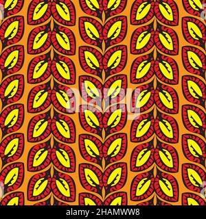 motif à rayures vectorielles sans couture avec feuilles de couleur chaude Illustration de Vecteur
