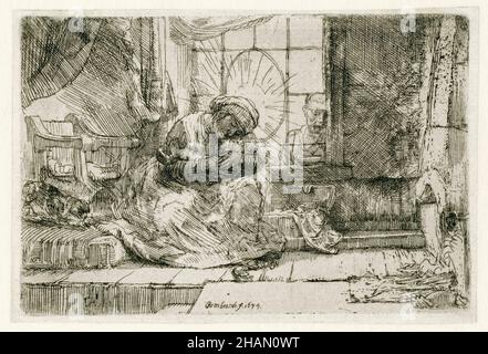 La Vierge et l'enfant avec le chat et le serpent, gravé par Rembrandt van Rijn, 1654 Banque D'Images
