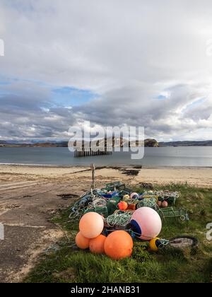 Vestiges du dépôt de défense Boom de WW2 et de la jetée sur Loch Ewe, à Mellon Charles, Wester Ross, Highlands of Scotland Banque D'Images