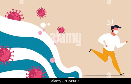 Corona vague pandémie de crise.L'effondrement du virus épidémique mondial risque d'être un danger.Protection contre les épidémies médicales risque biologique vecteur de la peau virale Illustration de Vecteur
