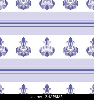 Fleurs et rayures stylisées sur fond vectoriel sans couture.Periwinkle violet vintage style floral géométrique rayures toile de fond.Botanique Illustration de Vecteur