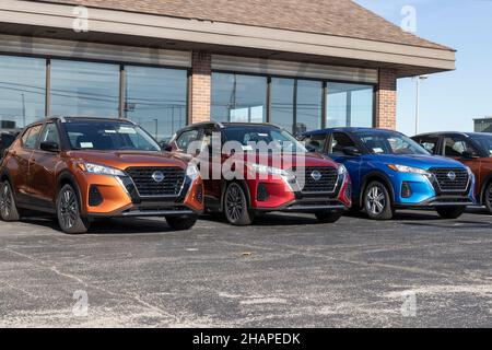 Lafayette - Circa décembre 2021: Nissan Kicks exposition.Nissan fait partie de l'Alliance Renault Nissan. Banque D'Images