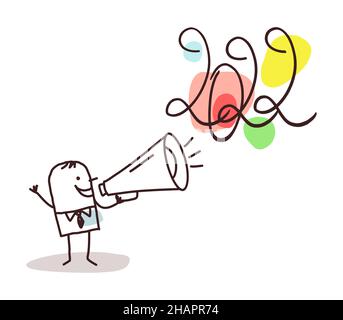 Homme d'affaires de dessin animé à la main avec Megaphone et 2022 signe Illustration de Vecteur Homme d'affaires de dessin animé à la main avec Megaphone et 2022 signe Illustration de Vecteur