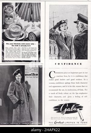 Publicités vintage dans le Tatler et le bystander 1940s Banque D'Images