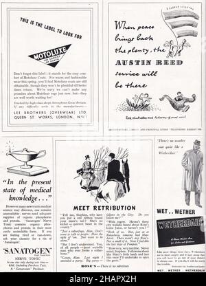 Publicités vintage dans le Tatler et le bystander 1940s Banque D'Images