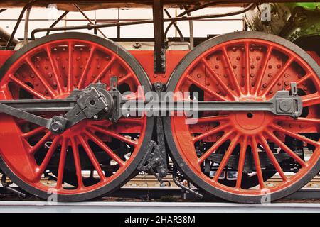 Entraînez-vous en gros plan.Roues du train.Ancien train Banque D'Images