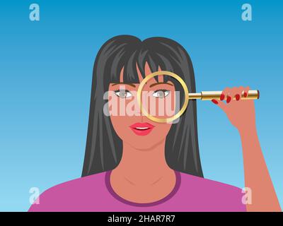 Femme avec loupe dorée.Illustration vectorielle.EPS10. Illustration de Vecteur