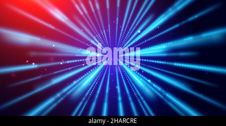 Arrière-plan cosmique avec accélération de la lumière de vitesse.Lignes de néon luminescentes à l'infini.Illustration de l'effet de zoom et de la vitesse de déformation. Illustration de Vecteur