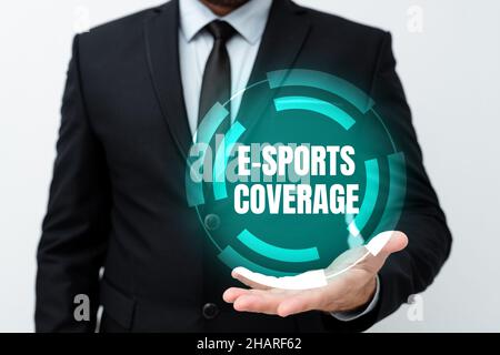 Légende conceptuelle E couverture sportive.Business Idea Reporting Live sur le dernier concours sportif diffusion Présentation de nouveaux plans et idées Banque D'Images