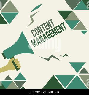Gestion de contenu d'affichage conceptuel.Concept signification processus qui collecte gérer et publier des informations Illustration de Loud Megaphone making Banque D'Images