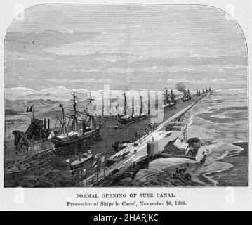 Gravure de l'ouverture tormique du canal de Suez le 17 novembre 1869 Banque D'Images