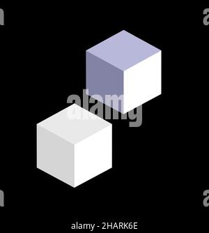 illustration de deux cubes de couleur blanche. la géométrie se forme sur un fond noir pour la bannière, le modèle, l'élément web, etc. élément créatif dans le contemempor Banque D'Images