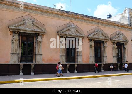 Mexique Merida - façade du bâtiment colonial de la Plaza Grande Banque D'Images