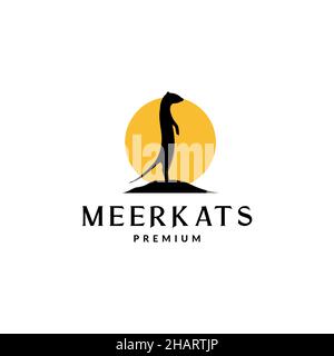 silhouette stand meerkat avec logo coucher de soleil symbole icône vecteur graphique design illustration idée créative Illustration de Vecteur