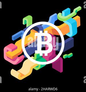 Bitcoin crypto monnaie icône monnaie monnaie monnaie monnaie monnaie courbe décorative énergie dynamique art graphique art dessin illustration Illustration de Vecteur