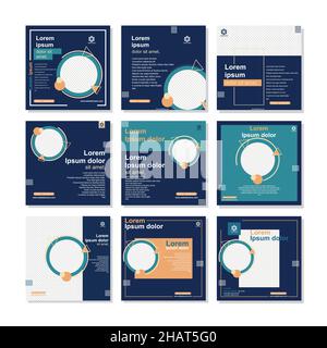 Ensemble de modèle de bannière carrée minimale modifiable.Fond blanc et bleu avec forme.Adapté aux publicités sur les réseaux sociaux et sur le Web Illustration de Vecteur