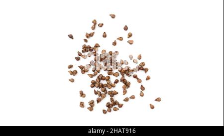 Pile de grains de raisin sec et brut isolée sur blanc, vue de dessus Banque D'Images