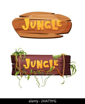 Texte en bois à la main de jungle. Lettres de dessin animé texturées. Illustration de Vecteur