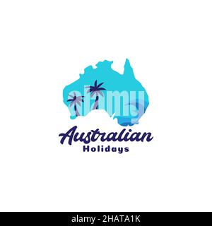 carte australienne avec vague mer abstrait logo symbole icône vecteur graphique design illustration idée créative Illustration de Vecteur