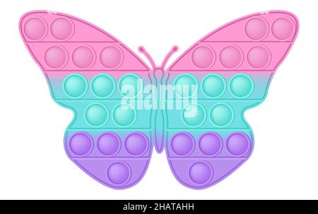 Papillon figure POPIT un jouet en silicone tendance pour les ménés.Jouet antistress addictif dans des couleurs pastel.L'anxiété des bulles se développe jouet pop IT vibrant Illustration de Vecteur