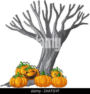 Citrouille de citrouille de citrouille avec illustration d'arbre mort Illustration de Vecteur