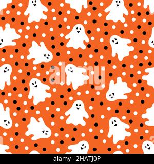Motif sans couture avec dessin animé adorable fantôme.Illustration vectorielle. Illustration de Vecteur