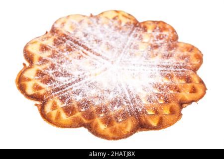 Gaufres, fraîches, blanches, empilées, gaufres,arrière-plan, cœur, un, unique, net,sucre glace, nourriture, sucré, pâte, couchée,sucre, sucre en poudre, isolé, Banque D'Images