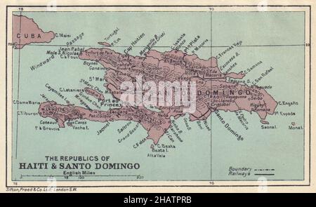 HISPANIOLA.Haïti et Saint-Domingue (République dominicaine) carte d'époque 1923 Banque D'Images