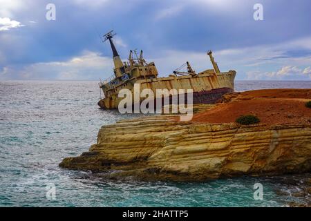 L'épave de l'Edro III près de Coral Bay, Paphos, Chypre Banque D'Images