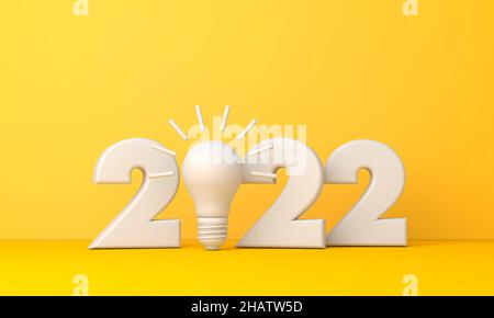 Ampoule faisant le nouvel an 2022 signe.Concept de nouvelles idées.3D rendu Banque D'Images
