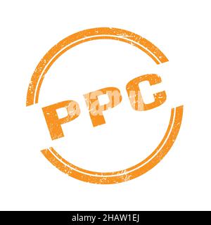 Texte PPC écrit sur timbre rond orange grungy vintage. Banque D'Images