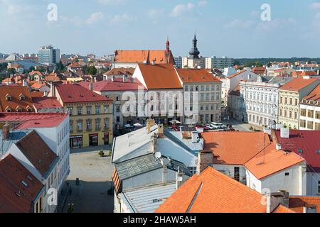 Vue sur la place haute Horni namesti et la vieille ville depuis la tour de l'hôtel de ville, Znojmo, Znojmo, Okres Znojmo, Kraj Jihomoravsky,Moravie du Sud Banque D'Images