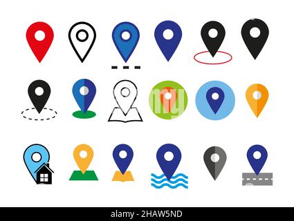Différentes couleurs symboles de marque de réservation plate icônes de jeu, de collection ou de vecteur d'emplacement sur fond blanc. Illustration de Vecteur