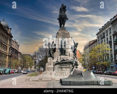 Le monument Grunwald, Pomnik Grunwaldzki, statue équestre du roi de Pologne Władysław II Jagiełłłło, Cracovie, Pologne Banque D'Images