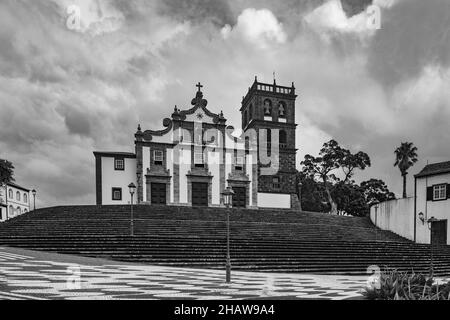 Monochrome, Église de Nossa Senhora da Estrela, Ribeira Grande, île de Sao Miguel, Açores, Portugal Banque D'Images