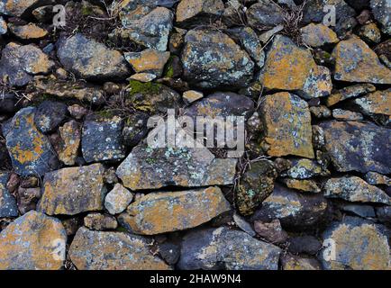 Mur en pierre sur la route de Rocha da Relva, île de Sao Miguel, Açores, Portugal Banque D'Images