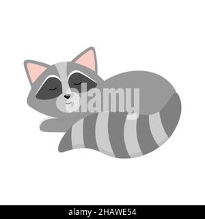 Un dessin animé mignon raton laveur endormi Illustration de Vecteur