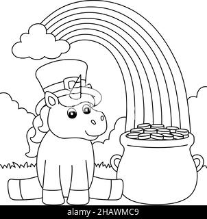 Page de coloriage de la licorne Saint-Patrick pour les enfants Illustration de Vecteur